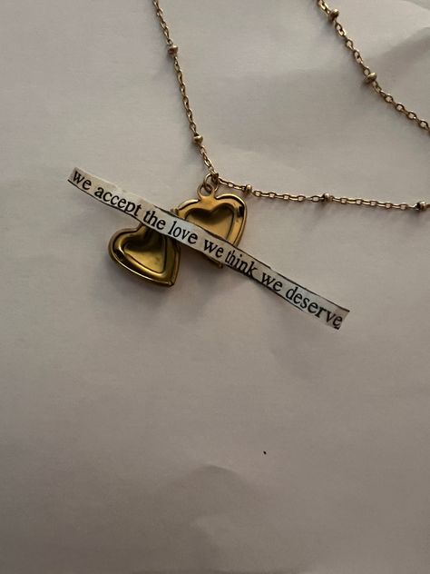 #perksofbeingawallflower we accept the love we think we deserve quote locket gold heart necklace We Accept The Love We Think We Deserve, Wallflower Aesthetic, Deserve Quotes, Okey Dokey, Locket Gold, Who Do You Love, Gold Heart Locket, Perks Of Being A Wallflower, Senior Quotes