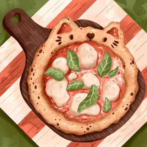 Cool Pizza, Cute Pizza, Bear Recipes, Pizza Art, Food Cartoon, Easy Animals, Food Illustration Art, Cute Food Drawings, Cute Food Art