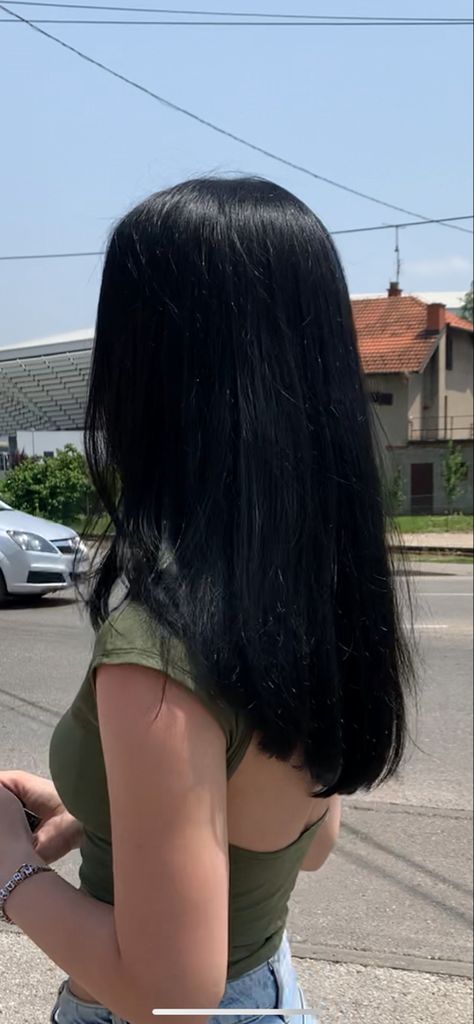 Layers Black Hair Medium, Straight Black Hair Styles, Long Hair With Minimal Layers, Black Hair Dye Aesthetic, Asian Jet Black Hair, Mid Length Hair With Layers Black, Straight Medium Layered Hair, Jet Black Medium Length Hair, Long Black Asian Hair