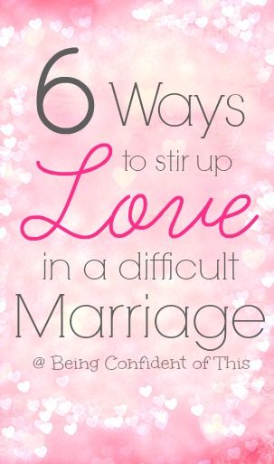 Marriage is a lot of hard work. In a difficult marriage, often those "lovin' feelings" fade away! Here are 6 ways to stir up love and rekindle romance. Difficult Marriage, Rekindle Romance, Being Confident, Marriage Romance, Biblical Marriage, Marriage Help, Saving A Marriage, Godly Marriage, Save My Marriage