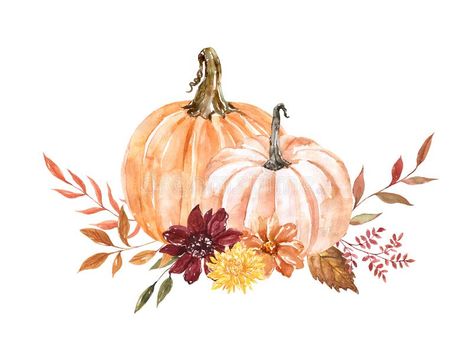 Pumpkin Bouquet, Fall Illustration, Pumpkin Floral Arrangements, Background Orange, Pumpkin Arrangements, Rustic Orange, Watercolor Tips, Thanksgiving Card, Fall Wall Decor