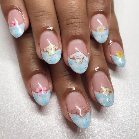 Cinnamon Roll Sanrio Nails, Cinnamoroll Nail Art, Cinnamon Roll Nails, Alice Nails, Little Mermaid Nail Art, Cinnamoroll Nails, Sanrio Nail Art, Cinnamon Nails, Little Mermaid Nails