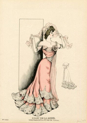 1905 Fashion Plate, 1905 Fashion, Edwardian Evening Gown, Train Costume, Pink Evening Gown, Long White Gloves, Pink Evening Gowns, Small Drawing, Free Vintage Printables