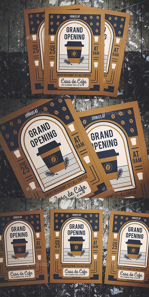 Cafe Grand Opening Flyer Cafe Opening Invitation, Grand Opening Flyer, Cafe Party, Sign Ideas, Grand Hotel, Grand Opening, Print Templates, Flyer Template, Invitation Design