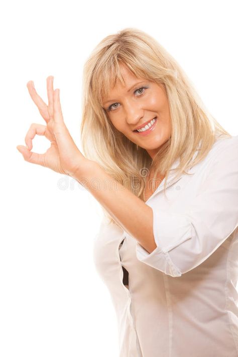 Mature Woman Showing Ok Sign Hand Gesture Isolated Stock Photo - Image of optimistic, sign: 42999132 Office Concept, Hand Gesture, Okay Gesture, Photo Image, Stock Photos, Signs, Quick Saves