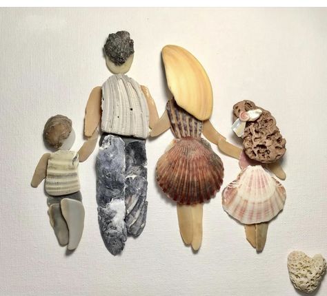 Shell Family Art, Shell Girls Art, Sea Shell People Art, Shell People Art, Seashell People, Shell People, Beach Art Crafts, Shell Pictures, Sea Inspired Art