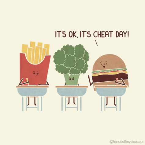 Cheat Day Funny Illustrations, Inanimate Objects, Food Puns, Cheat Day, Funny Illustration, Funny Doodles, A Year Ago, Everyday Objects, Art Anime