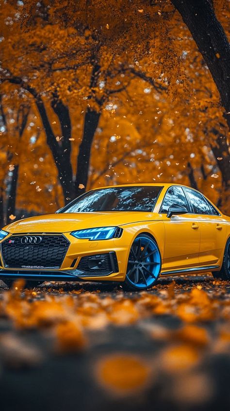 Prompt 👉Close-up yellow Audi S4 with blue details on the body is parked against the background of an autumn tree with leaves falling on all sides. The photo was taken at a low angle and in high resolution. It captures the sleek design and powerful lines of the car. Cool wallpapers for phone 👉 if Like, please Follow and Share AI Graphics Studio 👇Contact on WhatsAPP: http://tiny.cc/aigraphicsstudio #aigraphicsstudio #AI #DigitalMarketing #digitalartist #digitalart #digital #creativephotograph... Photos Of Cars, Tree With Leaves, Night Cafe, Autumn Photos, Wallpapers For Phone, Leaves Falling, Draw Together, 8k Wallpaper, Audi S4