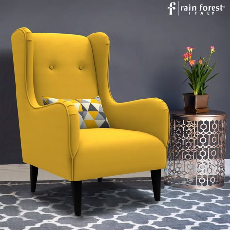 High Back Chairs Living Room, High Back Chair Modern, Yellow Living Room Chairs, Yellow Accent Chairs Living Room, Beautiful Study Table, Accent Chairs For Living Room Ideas, Yellow Accent Chair For Living Room, Yellow Accent Chair Bedroom, Fun Chairs For Living Room Accent Chairs & Armchairs