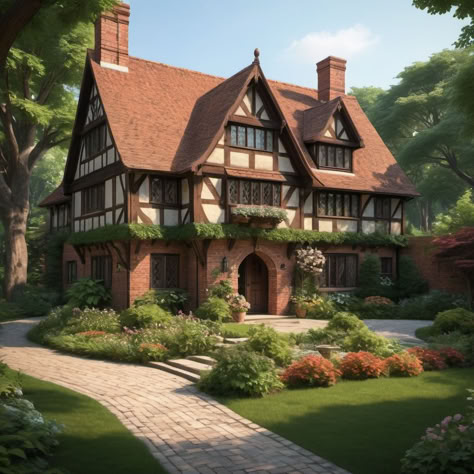 Beautiful Tudor-style home! 🏡 Browse more here → amazingabodes.com Tudor Style Home Plans, Tudor Craftsman House, Tudor House Interior Design, Tudor Home Floor Plans, Tudor House Floor Plans, Homeowner Aesthetic, Old Tudor House, Tudor Style Homes Plans, Tudor Style Homes Interior