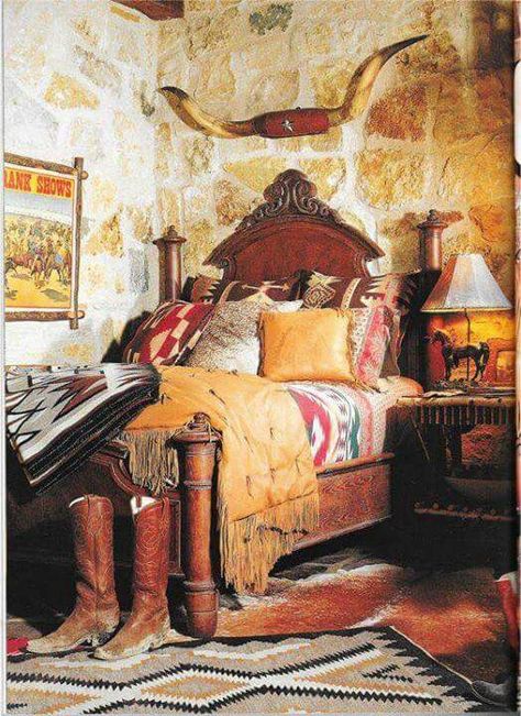 Love the bedding. Ranch Themed Bedroom, Western Style Rooms Bedrooms, Native American Decorating Ideas, Western Bedroom Ideas Ranch Style, Aztec Bedroom Ideas, Southwestern Bedroom Ideas, Native American Bedroom, Western Bedroom Ideas, Texas Bedroom