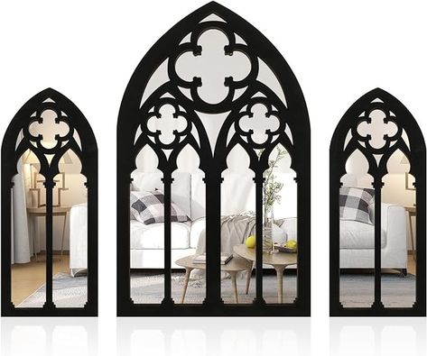 BAODBF 3Pcs Gothic Mirrors Wall Decor,Arched Window Wall Mirror,Large Gothic Wall Mirror,Black Large Gothic Mirror Wall for Living room,bedroom,bathroom : Amazon.co.uk: Home & Kitchen Decor For Dining Room, Mirrors Wall Decor, Whimsy Goth, Gothic Furniture, Mirrors Wall, Dining Room Living Room, Wall Mirror, Arch, Entryway