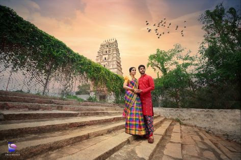 Couple shoot done in a 13 century temple premises in Hyderabad.  #dreamshot #bangalore #weddingphotographer #coupleshoot Couple Stills At Temple, Hyderabad Couple Shoot, Temple Shoot Kerala, Ammapalli Temple Shoot, Ammapalli Temple Couple Shoot, Couple Temple Photoshoot, Pre Wedding Temple Shoot, Temple Pre Wedding Shoot, Temple Couple Photoshoot