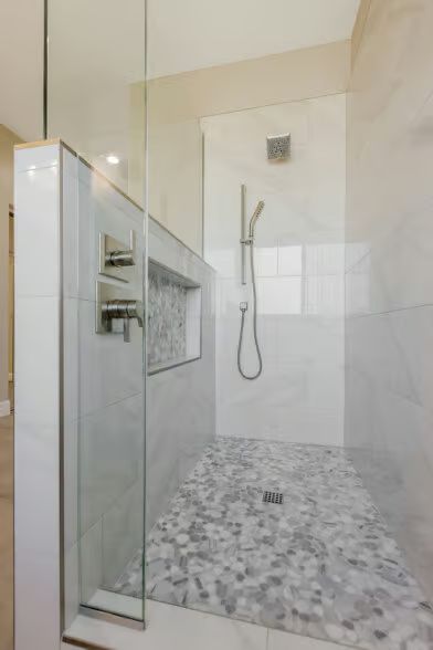 Pros And Cons Of A Shower Pony Wall3 Shower Remodel With Pony Wall, Walk In Shower Privacy Wall, Bathroom Pony Wall Ideas, Pony Wall Shower Ideas Master Bath, Showers With Half Walls, Shower Pony Wall, Half Wall Shower Ideas, Pony Wall Shower Ideas, Pony Wall Ideas