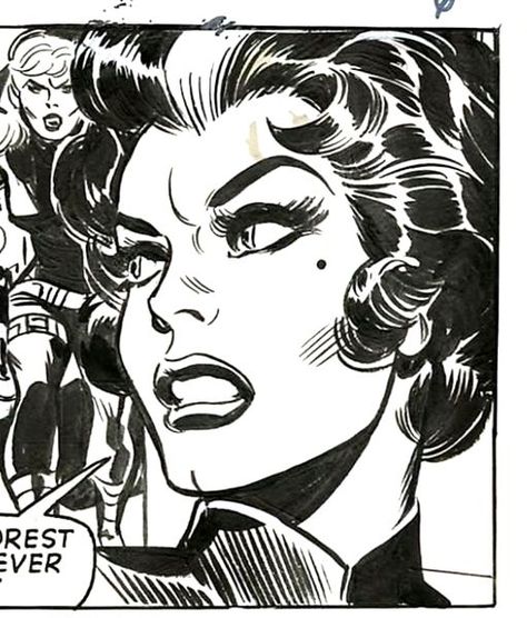 Comic Style Reference, Comic Book Inking Practice, Comic Book Style Illustration, Crazy Woman Drawing, How To Draw Comic Book Style Face, Comic Book Line Art, Comic Woman Drawing, Comic Style Portrait, 1950s Art Style