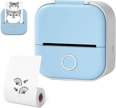 Mini Pocket Printer, Inkless Sticker Printer for School, Fast Printing Portable Mini Thermal Printer with Print Paper (Printing Paper *1, Blue) Diy Photo Wall, Pocket Printer, Vocabulary Book, Sticky Paper, Thermal Label Printer, Portable Printer, Mini Printer, Thermal Labels, Chinese English