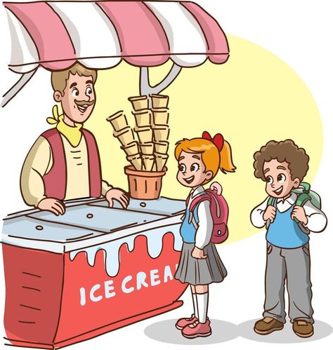 kids buying ice cream from the ice cream shop cartoon vector illustration Ice Cream Cartoon, Ice Cream Clipart, Ice Cream Illustration, Shop Illustration, Diy Crafts For Kids Easy, Dark Art Drawings, Picture Story, Kids Clipart, Vector Cartoon