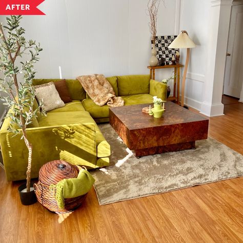 Neutral Glam Living Room, Oakland Apartment, Zen Bed, Color Tile Backsplash, Moving Apartment, Eclectic Dining, Round Sofa, Colourful Living Room, Chic Spaces