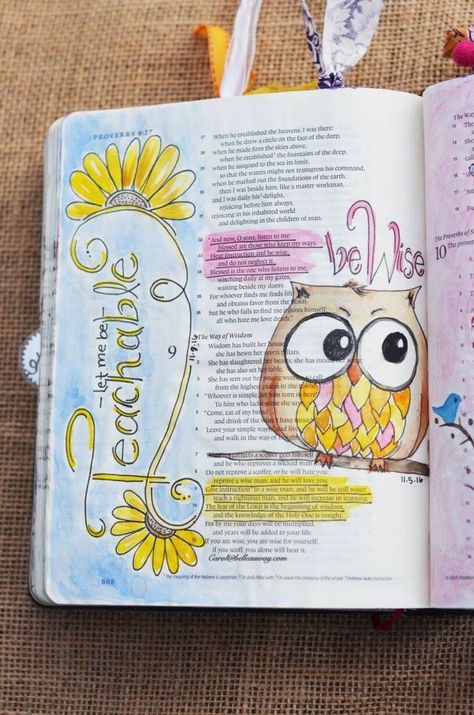 Cute Bible Journaling Ideas, Proverbs Bible Journaling, Bible Journaling Doodles, Be Teachable, Bible Study Art, Journaling Bible Ideas, Scripture Art Journaling, Faith Art Journaling, Bible Proverbs