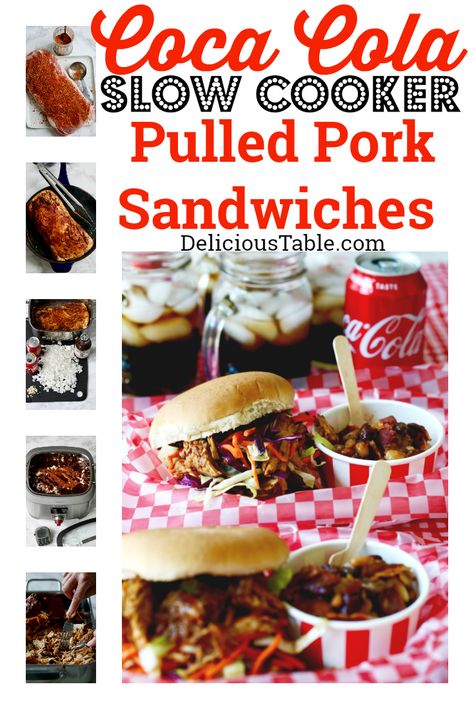 Easy Slow Cooker/Crock Pot Coca Cola Pulled Pork made with pork loin is juicy and tender. Use on pulled pork sandwiches; add coleslaw, pickles, and BBQ sauce! #pork #porkrecipes #pulledpork #porkloin #cocacola #slowcooker #crockpot #sandwiches #bbqsauce Pork Sandwiches Crock Pot, Pulled Pork Sandwiches Crock Pot, Slow Cooker Pulled Pork Sandwiches, Pulled Pork Sandwiches, Bbq Salads, Tangy Bbq Sauce, Pork Sandwiches, Crockpot Pulled Pork, Hearty Dinner Recipes