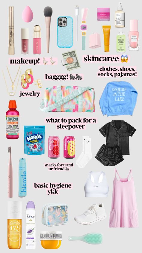 sleepover bag!! 🦍🪿🦍🪿🐀🐀 #fyp Sleepover Packing List, Trip Essentials Packing Lists, Road Trip Necessities, Fun Sleepover Activities, Teen Sleepover Ideas, Sleepover Essentials, Road Trip Bag, Teen Sleepover, Airplane Travel Essentials