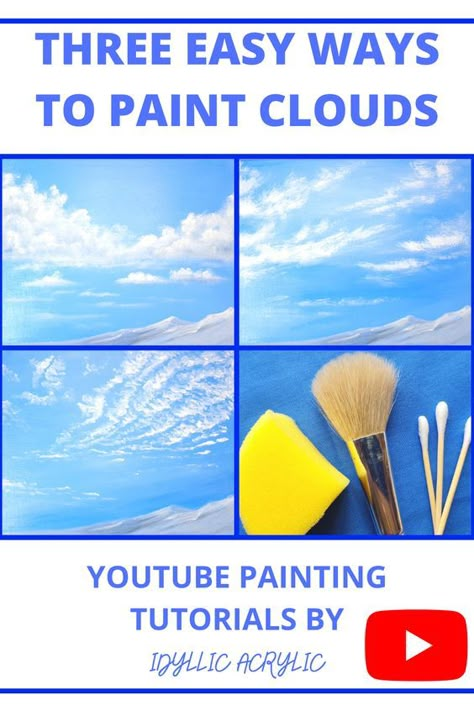 Easy Clouds Paintings, How To Paint A Sky With Clouds, Painting Skies In Oil, Acrylic Sky Painting Easy, Cloud Painting Acrylic Easy, Easy Cloud Paintings For Beginners, Cloud Painting Abstract, How To Paint Clouds With Acrylic Paint, How To Paint The Sky Acrylic