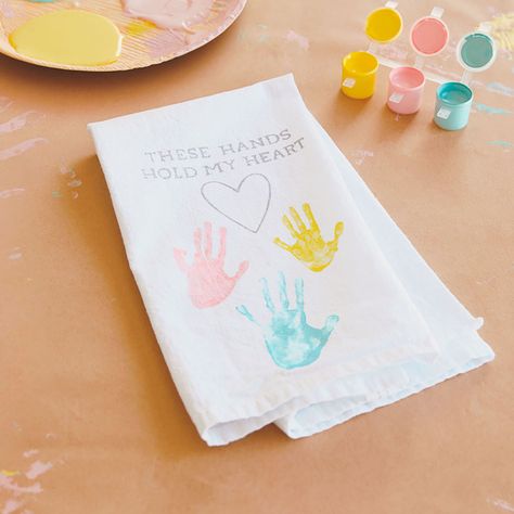 Bless This Mess Tea Towel Handprint Kit - Kitchen Linens - Hallmark Paint Colors Pink, Hoops And Yoyo, Christmas Board Games, Jim Shore Christmas, Handprint Gifts, Growing Up Girl, Baby Handprint, Hold My Heart, Tea Towel Gift