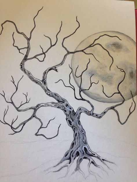 Spooky tree (unfinished) Scary Tree, Spooky Tree, Tree Drawings Pencil, Tattoo Pictures, Tree Of Life Art, Spooky Trees, Tree Sketches, Skulls Drawing, Halloween Drawings