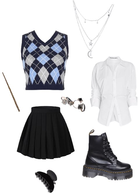 Ravenclaw Academia, Ravenclaw Outfit Aesthetic, Ravenclaw Uniform, Clip Png, Outfit Ideas For High School, Ravenclaw Outfit, Ideas For Black Hair, Hogwarts Outfits, Ravenclaw Aesthetic