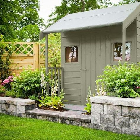 Sage Green Paint Colours Houses Painted Green, Green Sheds Painted, Green Paint Colours, Sage Green Paint Color, Garden Shed Interiors, Painted Shed, Sage Green Paint, Green Fence, Shed Interior