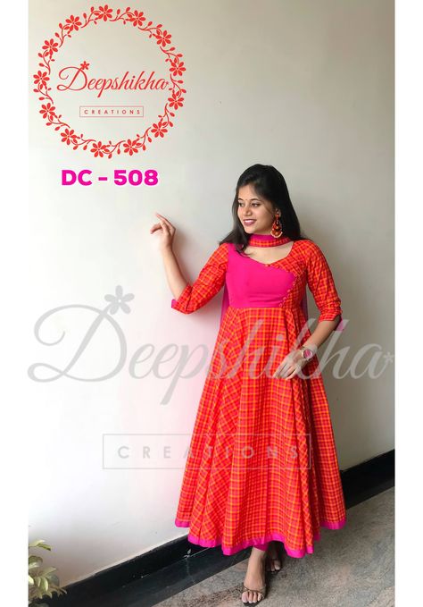 Deepshika Creations Dresses, Deepshikha Creations, Plaid Floor, Kalamkari Dresses, Floor Length Anarkali, Salwar Neck Designs, Frocks And Gowns, Simple Frock Design, Designer Anarkali Dresses