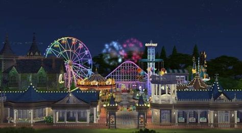 Bloxburg Amusement Park, Sims 4 Amusement Park, Park Cafe, Sims 4 Gallery, Cc Furniture, Festival Background, Sims 4 Cc Furniture, Disney Park, Sims 4 Houses