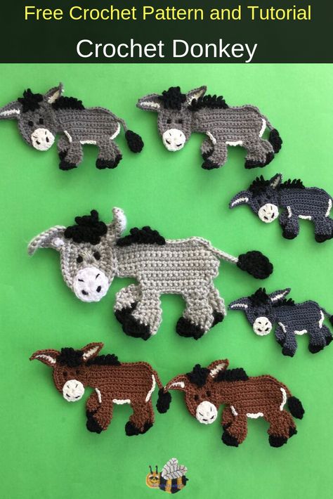 Get this free crochet pattern of a crochet donkey. This and many other crochet animals are available on my website, Kerri's Crochet. #FreeCrochetPatterns #CrochetDonkey #CrochetAnimals Chicken Applique, Crochet Donkey, Donkey Pattern, Crochet Farm Animals, Applique Patterns Free, Crochet Applique Patterns, Crocheted Cow Pattern, Crochet Appliqué, Crochet Applique Patterns Free