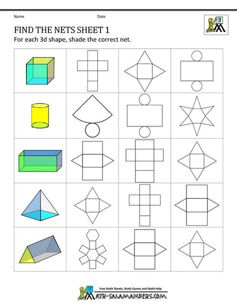 3d shapes worksheets find the nets 1 3d Shapes Nets, Kindergarten Geometry, 3d Shapes Worksheets, 3 Dimensional Shapes, 6th Grade Worksheets, Shapes Worksheet Kindergarten, 3d Geometric Shapes, Geometry Worksheets, Three Dimensional Shapes