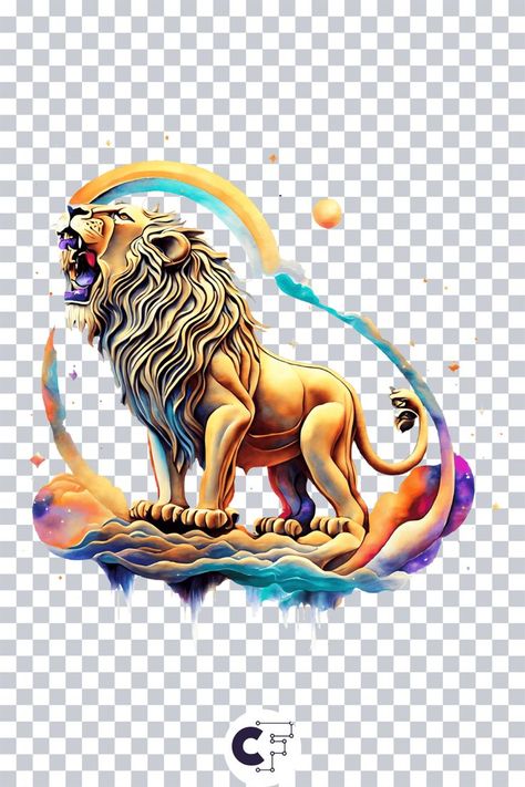 Lion Painting with Stars and Rainbows PNG Cosmic Stars, Lion Painting, Rainbow Png, Transparent Image, Lion Art, Artistic Inspiration, A Lion, Creative Projects, Artist Inspiration