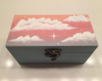 Prayer Box Craft, Wooden Box Crafts, Hand Painted Wooden Box, Wooden Memory Box, Painted Box, Painted Wooden Boxes, Painted Jewelry Boxes, Mixed Media Art Canvas, Jewelry Box Diy