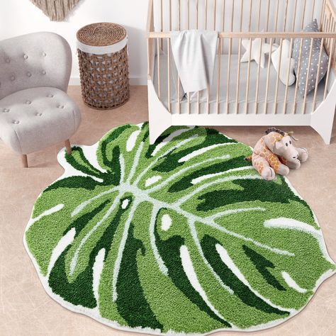 PRICES MAY VARY. UNIQUE DESIGN: Leaf bedroom kids rug size is 36inches X 43 inches, the monstera pattern of the microfiber bedroom area rug will bring hawaiian and tropical style to your floors. HIGH QUALITY: This monstera leaf tufted rug is made out of 100% high quality density polyester thicker microfiber material, super soft. MACHINE WASHABLE: You can keep this green leaf pattern large leaf rug looking like new by machine washing it in cold water, and drying on low setting. NON SLIP BASE: The Tropical Baby Nursery, Hawaii Bedroom, Jungle Bedroom Theme, Jungle Theme Rooms, Large Bathroom Rugs, Leaf Rug, Childcare Rooms, Large Bath Mat, Bedroom Mats