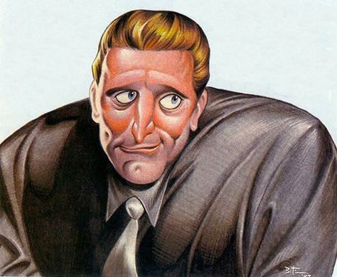 Kirk Douglas, drawn by John Kricfalusi and colored by Bruce Timm. John Kricfalusi, Tex Avery, Ren And Stimpy, Kirk Douglas, Culture People, Funny Caricatures, Bruce Timm, Celebrity Caricatures, Celebrity Biographies