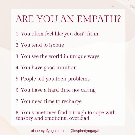 @alchemy_of_yoga posted to Instagram: HOW DO YOU KNOW IF YOU’RE AN EMPATH? Here are 8 typical characteristics of Empaths. . When I discovered that I was an empath it was life changing. I learned I wasn’t alone, there were other people like me! . I’ve been influenced for 20 years by the work of Dr. Judith Orloff, a pioneer in the field, who describes empaths as those who absorb the world’s joys and stresses like “emotional sponges.” . I AM A HUMAN SPONGE.:sponge: . Here’s how to know if you are Super Hero Powers, An Empath, Mental Health And Wellbeing, Online Yoga, Yoga Teacher Training, Life Coaching, Teacher Training, Empath, Yoga Teacher