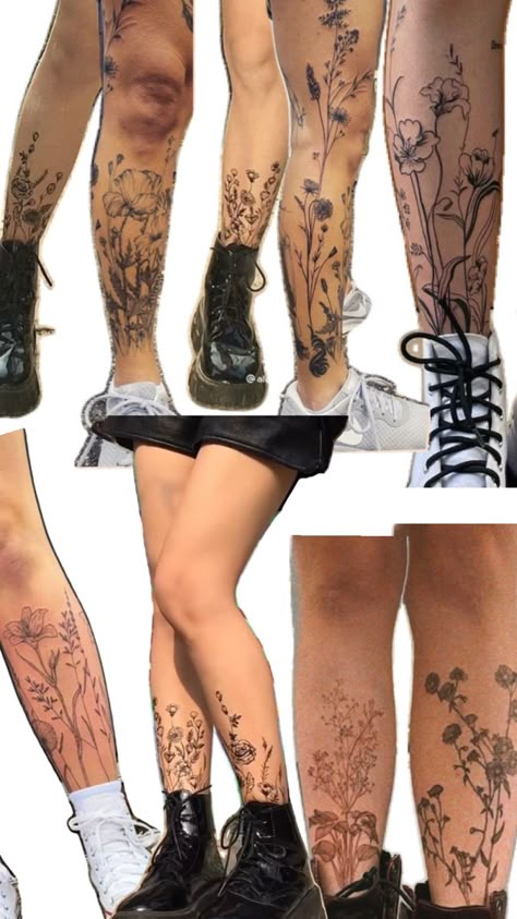 Leg Tattoos Women Fine Line, Flowers Growing Up Legs Tattoo, Leg Tattoos Women Flower, Behind The Knee Tattoo, Upper Knee Tattoo Women, Hashtag Tattoo, Flower Tattoo Leg, Tattoo Ideas Henna, Tattoos For Women Fine Line