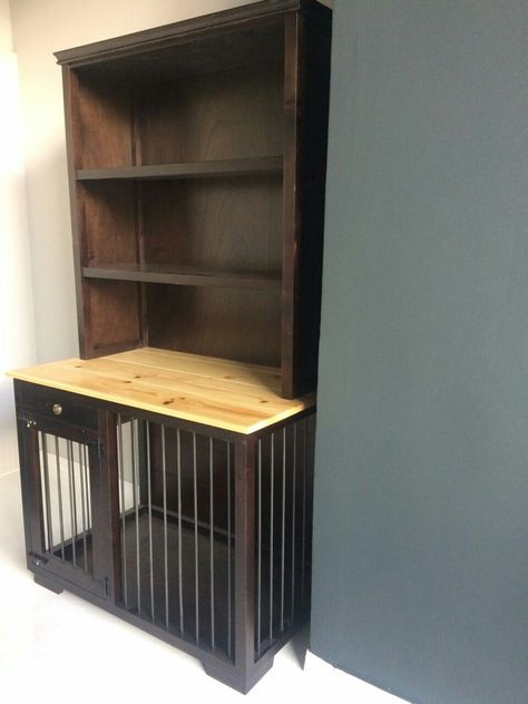 Discover Art Kennels Smart Ideas! The Velina Library Design combines a sturdy and elegant bookcase with a cozy, comfortable kennel for your precious friend. It is uniquely handcrafted out of solid wood and metal rods. Dog Decor Ideas, Precious Friend, Outdoor Dog Kennel, Dog Crate Table, Dog Kennel Designs, Diy Dog Crate, Dog Kennel Furniture, Diy Dog Kennel, Crate Bookshelf