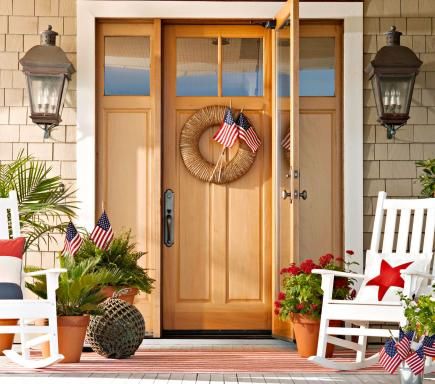 Easy Ways to Boost Curb Appeal | Midwest Living Brown Front Doors, Window Placement, Front Door Ideas, Best Front Doors, Front Door Makeover, Porch Wreath, Star Pillow, Flag Wreath, Door Exterior