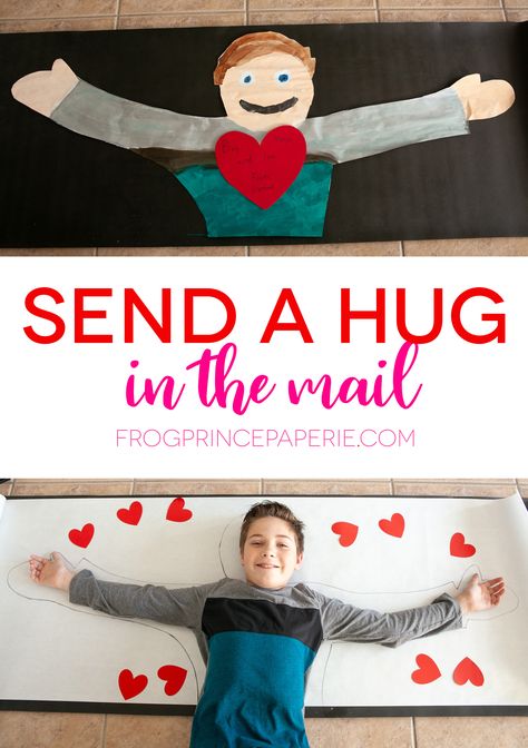 Outstretched arms traced and painted with a heart message to send a hug in the mail. Perfect project for kids. Mail A Hug, Mail Craft, Fun Kid Crafts, Diy Homeschool, Diy Dollar Tree Crafts, Send A Hug, Clever Kids, Mail Gifts, Kids Cuts