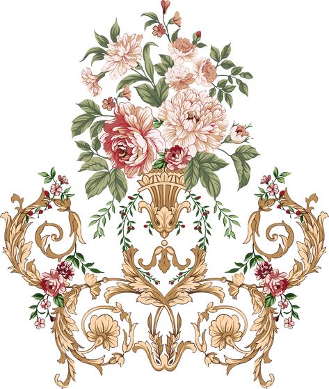 Bird Plant, Rococo Art, Botanical Flower Art, Baroque Ornament, Flower Bunch, Baroque Design, Baroque Pattern, Baroque Art, Digital Borders Design