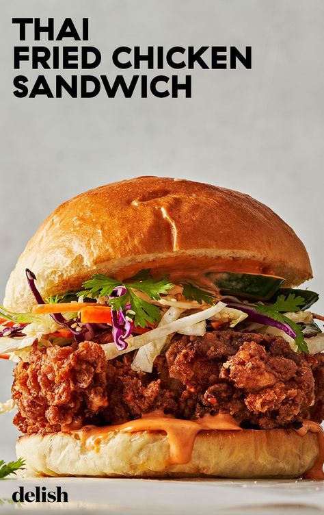 Thai Chicken Sandwich, Thai Fried Chicken Sandwich, Thai Fried Chicken, Toasted Sandwiches, Hot Sandwiches, Spicy Chicken Sandwiches, Mouthwatering Food, Chicken Sandwich Recipes, Spicy Korean