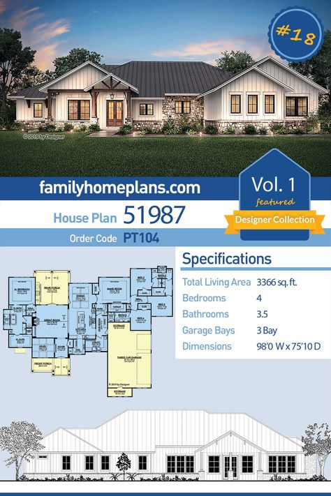 Texas Ranch House, Craftsman Ranch House Plans, Craftsman Ranch, Ranch Style House, Ranch House Plan, Country Craftsman, Ranch Style House Plans, Texas Ranch, Country Style House Plans