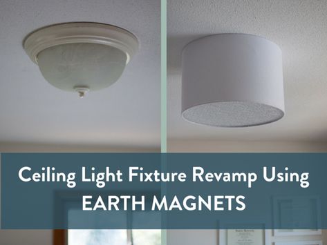 Embracing Simplicity: DIY Ceiling Light Fixture Revamp Using EARTH MAGNETS and a Barrel Shade | Curbly | Bloglovin’ Renters Friendly Decorating, Temporary Apartment Upgrades, Diy Booblight Update, Apartment Upgrades For Renters, Diy Ceiling Light Cover, Simple Home Upgrades, Diy Ceiling Light, Rental Upgrades, Rental Hacks