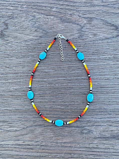 This Cowgirl Sunset Necklace brings a unique charm to any outfit. Crafted with serape and beaded materials, it's 17" long and comes with an extender for added versatility. It's the perfect statement piece to help you make a lasting impression. ( Disclaimer: All items are uniquely crafted and created by GenZCreations. Our Items are NOT AUTHENTIC American Indian or Alaska Native American nor do they represent any Indian Tribe) Seed Bead Necklace Ideas Western, Western Necklaces Beaded, Western Jewelry Diy, Native American Jewelry Diy, Native Accessories, Western Shopping, Diy Western Jewelry, Western Jewelry Necklace, Sunset Necklace