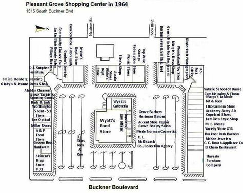 Diagram- Pleasant Grove Shopping Center, 1960's, Dallas, TX. Pleasant Grove, Shopping Center, Route 66, Dallas Texas, Dallas Tx, Dallas, Texas