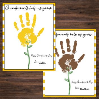 Looking for a fun and easy craft for Grandparents Day? The Grandparents Day Handprint Art, Grandparents Day Keepsake, Daycare Handprint Art for Grandparents Day, Sunflower Handprint, Handprint Craft is exactly what you need. The perfect way to create a gift they will cherish for years to come. This template comes in 2 different sized templates to create your craft on: US Letter Size (8.5x11"), and 8x10"-  great for framing! Use handprints to create the  flower using washable paint or a stamp pad Handprint Gifts For Great Grandparents, Grandparents Day Ideas For Kindergarten, Grandparents Crafts For Toddlers, Grandparents Day Crafts For Infants, Grandparent Crafts For Kids, Grandparents Day Crafts For Kids, Grandparents Day Crafts For Preschoolers, Grandparents Day Art, Craft For Grandparents